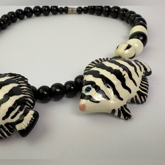 Flying Colors ceramic fish necklace paired- french vtg Marion Godard bracelet - Picture 8 of 10